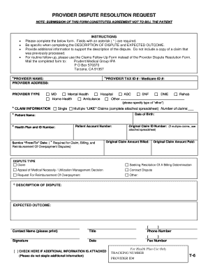 Provider Dispute Resolution Request