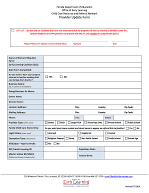 Florida Child Care Provider Update Form