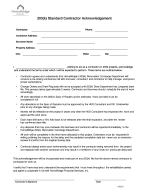 203(k) Standard Contractor Acknowledgement