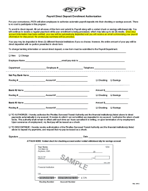 Payroll Direct Deposit Enrollment Authorization