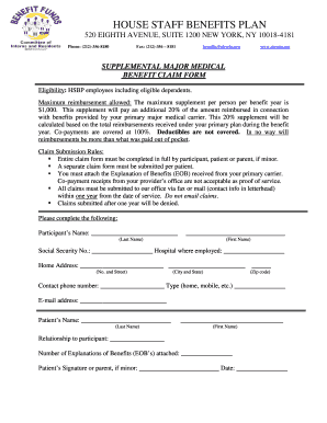 Supplemental Major Medical Benefit Claim Form
