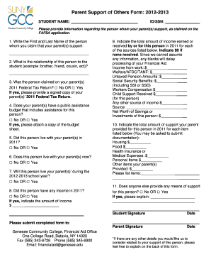 Parent Support of Others Form