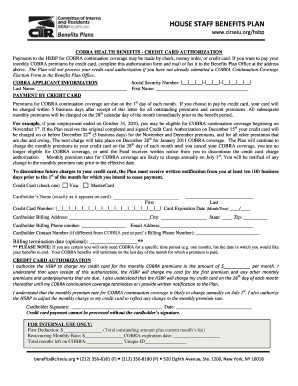 COBRA Health Benefits Credit Card Authorization