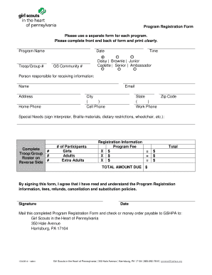 Girl Scouts Program Registration Form