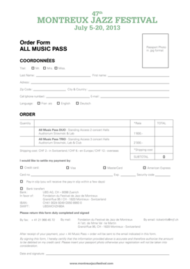 Formulaire de commande All Music Pass