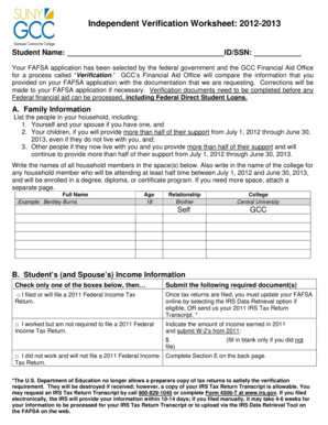 2012-2013 Verification Worksheet