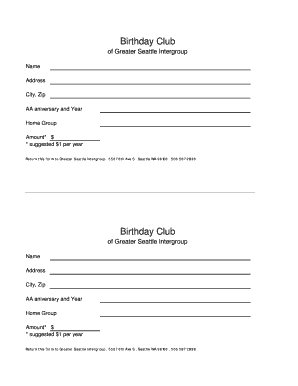 Birthday Club Donation Form