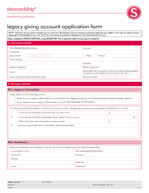 Legacy Giving Account Application Form