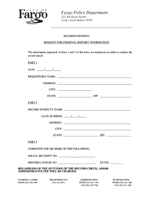 Fargo Police Criminal History Request Form