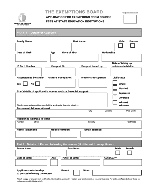 Malta Course Fee Exemption Application