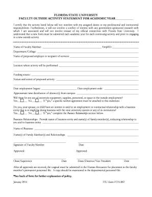 Florida State University Faculty Outside Activity Statement