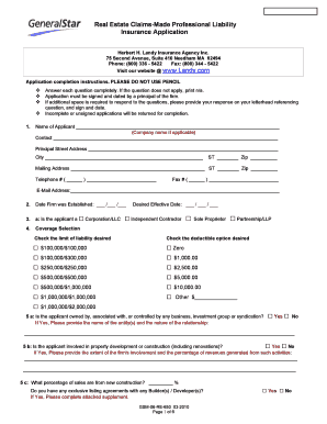 Real Estate Claims-Made Professional Liability Insurance Application