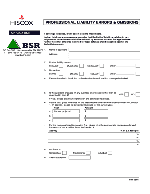 Professional Liability Errors and Omissions Insurance Application
