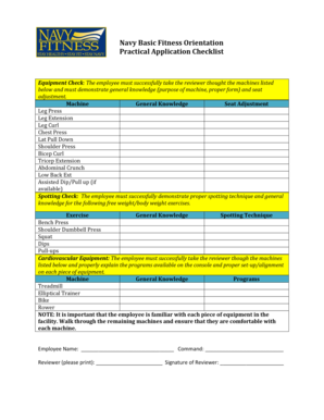 Navy Basic Fitness Orientation Checklist
