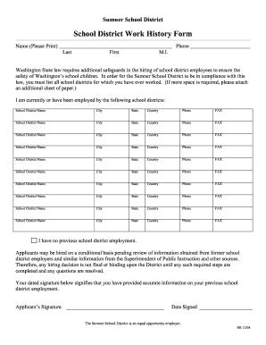 School District Work History Form
