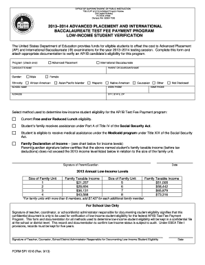 Advanced Placement and International Baccalaureate Test Fee Payment Program Form