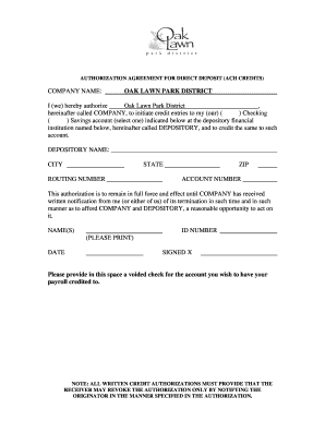 Authorization Agreement for Direct Deposit (ACH Credits)