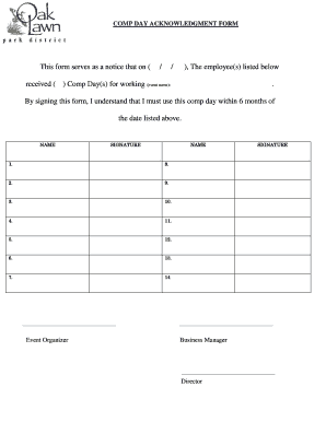 Comp Day Acknowledgment Form