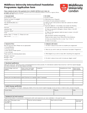 Middlesex University International Foundation Programme Application Form