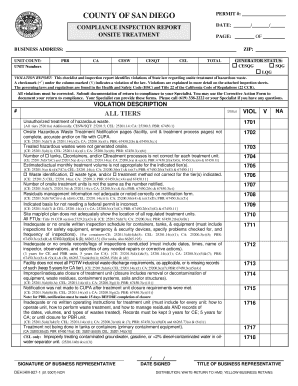 California Onsite Hazardous Waste Treatment Compliance Inspection Report