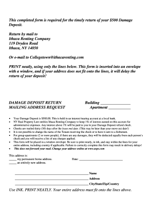 Damage Deposit Return Form