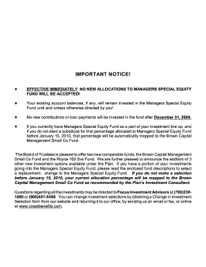 Change in Investment Selection Form