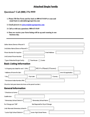 Attached Single Family Property Listing Form