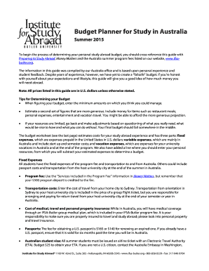 Australia Study Abroad Budget Planner