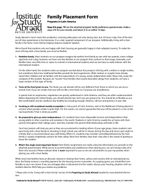 Family Placement Form