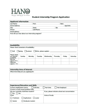 Student Internship Program Application Form