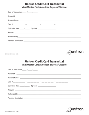 Unitron Credit Card Transmittal Form