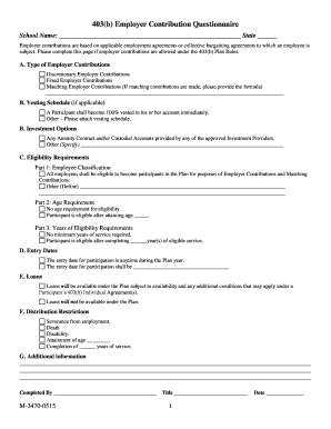 403(b) Employer Contribution Questionnaire