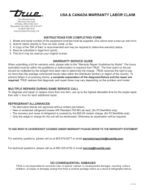 USA & Canada Warranty Labor Claim Form