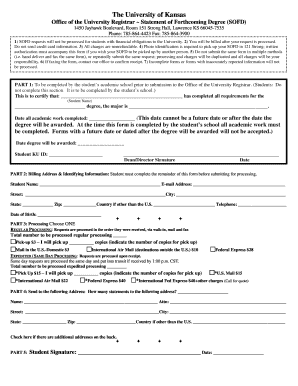 University of Kansas Statement of Forthcoming Degree