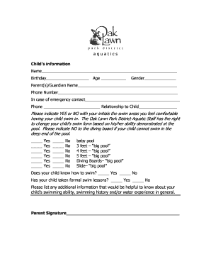 Child Swim Form