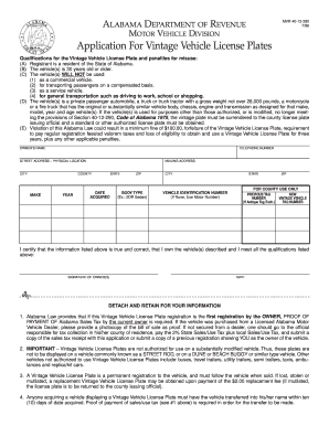 Alabama Vintage Vehicle License Plate Application
