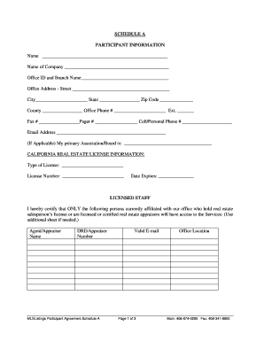 MLSListings Participant Agreement Schedule A