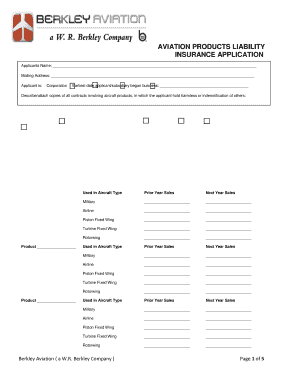 Aviation Products Liability Insurance Application