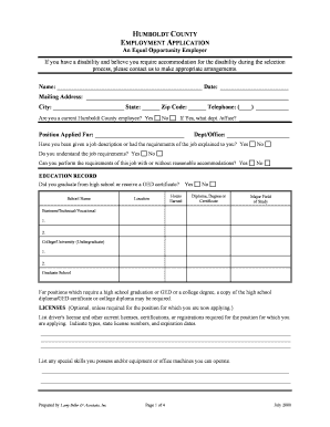 Humboldt County Employment Application