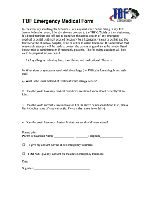 TBF Emergency Medical Consent Form