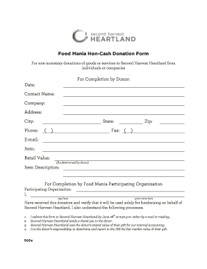 Food Mania Non-Cash Donation Form