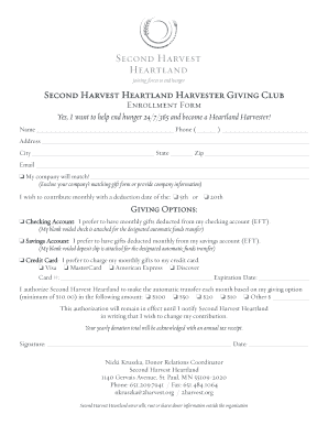 Second Harvest Heartland Donation Enrollment Form