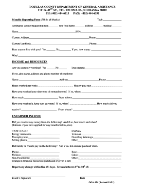 Douglas County General Assistance Monthly Reporting Form