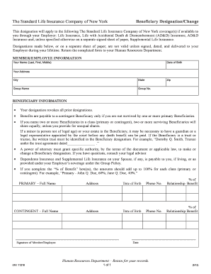 Standard Life Insurance Beneficiary Designation Form