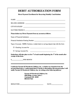 Debit Authorization Form