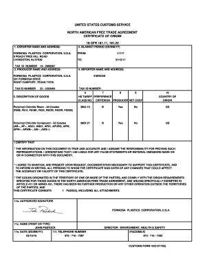 NAFTA Certificate of Origin