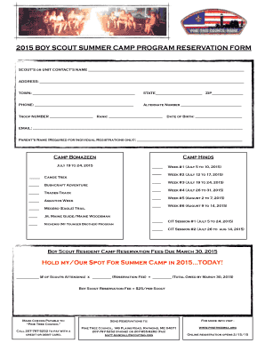 Boy Scout Summer Camp Program Reservation Form