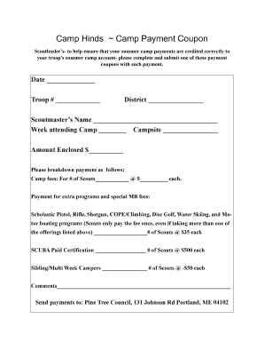 Camp Hinds Payment Coupon