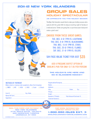 New York Islanders Holiday Ticket Order Form