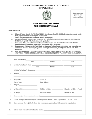 Pakistan Visa Application Form for Indian Nationals